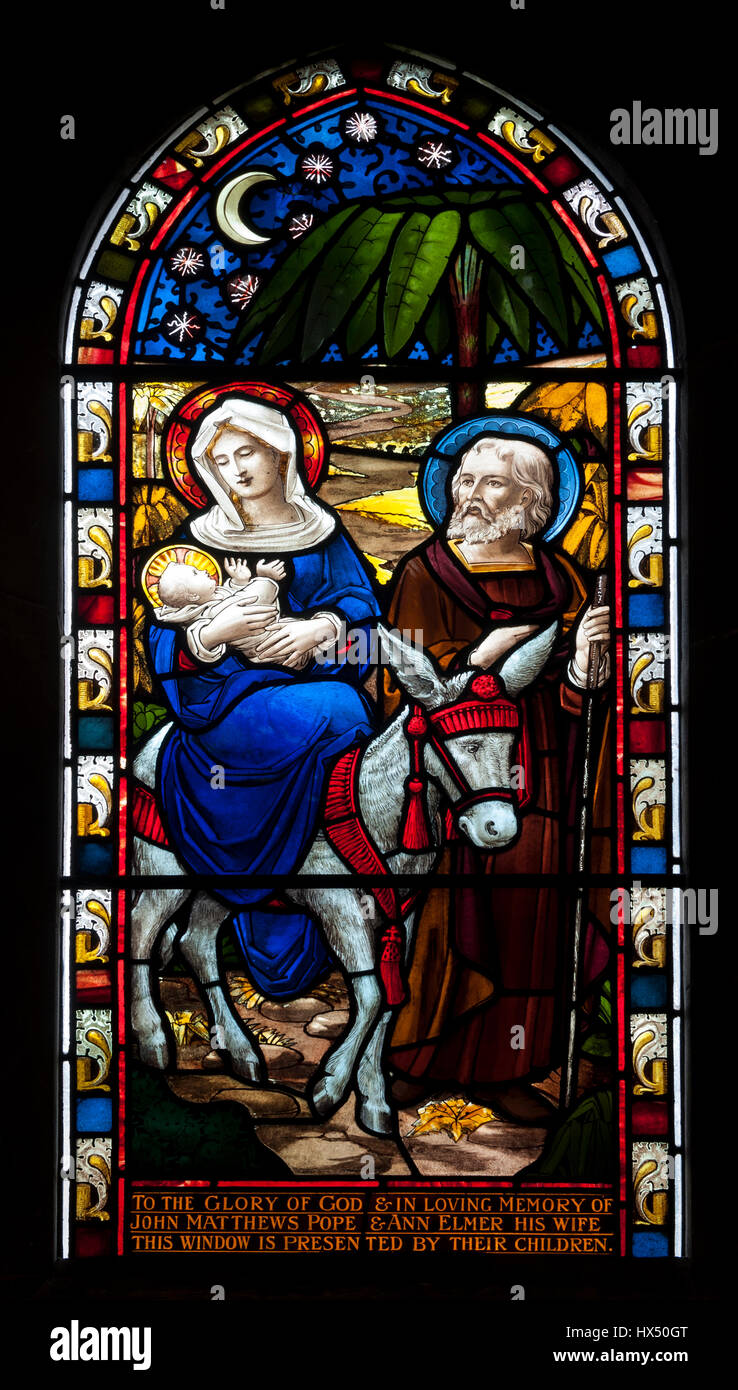 The Flight into Egypt stained glass, St. Peter`s Church, March